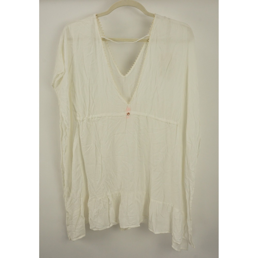 New Maaji USA Women's Small Ivory‎ Sheer Chiffon Bohemian Tassel V-Neck Blouse